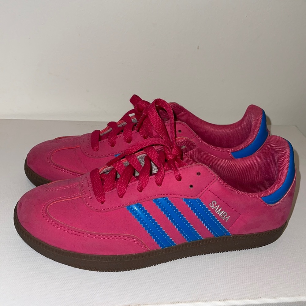 Kids Suede Adidas Sambas (hot pink and blue)